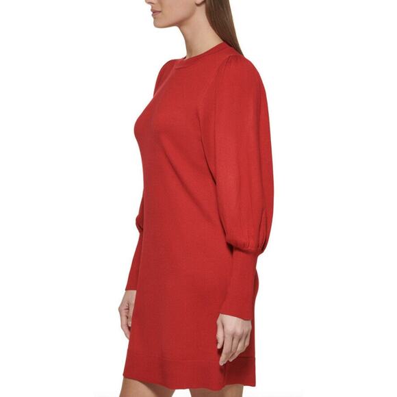 Vince Camuto Balloon Sleeve Sweater Dress Large Women's Red Knitted Round Neck - Picture 3 of 14